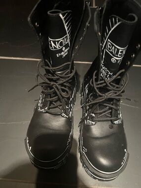 Balenciaga Black and White Graphic Platform Combat Boots